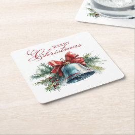 Pine Brunches und Weihnachten Glocke Frohe Weihnac Rechteckiger Pappuntersetzer