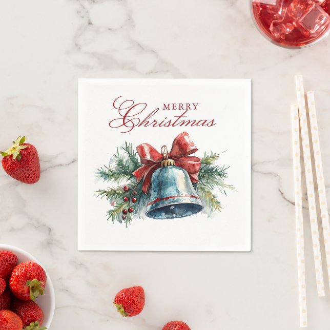 Pine Brunches und Weihnachten Glocke Frohe Weihnac Serviette (Beispiel)