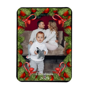 Pine Candy Canes Foto Name Weihnachtskarte Magnet