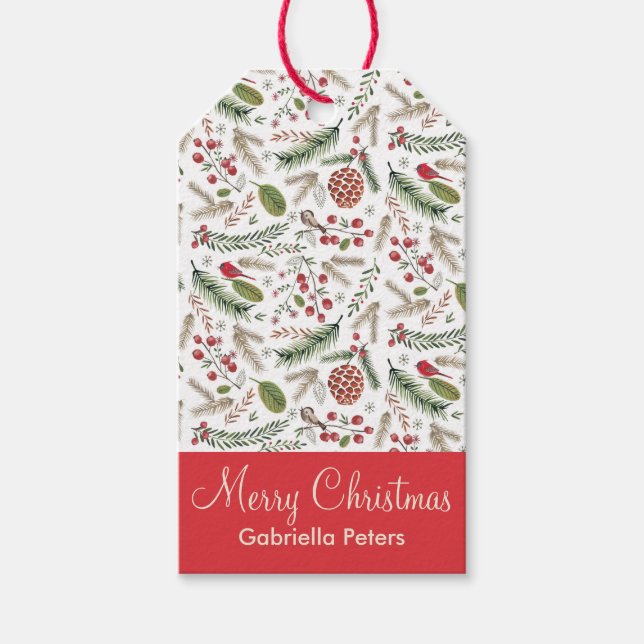 Pine Christmas Birds | Gift Tags Geschenkanhänger (Vorderseite)