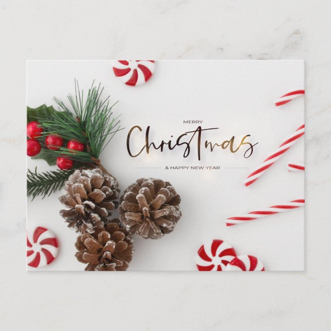Pine Cone & Candy Cane Grüße Feiertagspostkarte (Vorderseite)