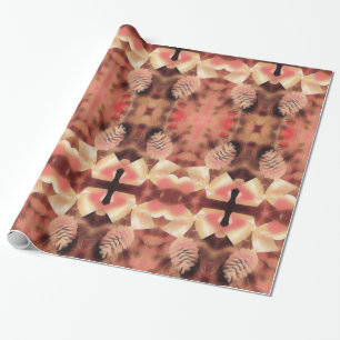 Pine Cone Fir Kaleidoscopic Design Pfirsich Rosa Geschenkpapier