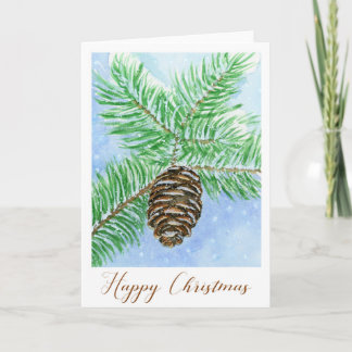 Pine Cone Happy Christmas Watercolor Card Feiertagskarte