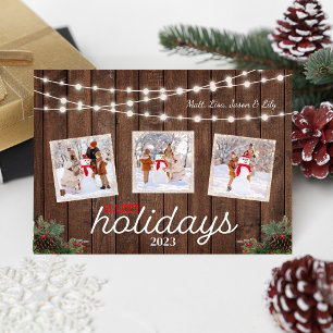 Pine cone Holly Lights Happy Holidays Card Feiertagskarte