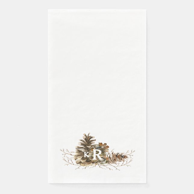 Pine Cone Monogram Guest Napkins Serviette (Vorderseite)