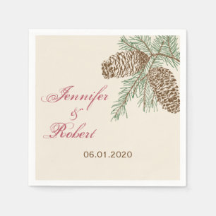 Pine Cone Nature on Cream Wedding Napkin Serviette