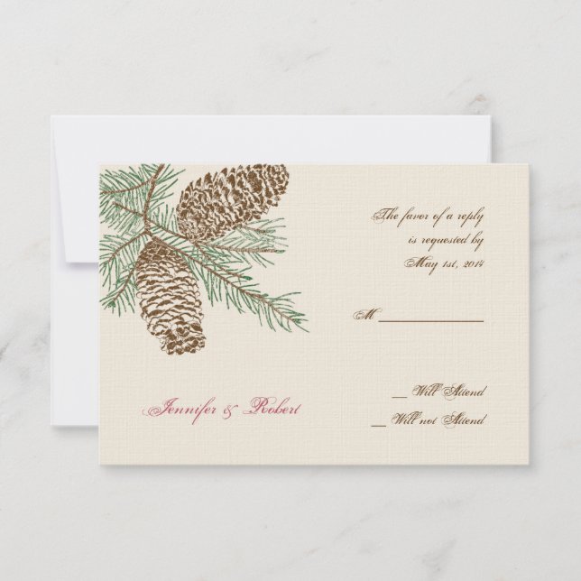 Pine Cone Nature on Cream Wedding Response Card RSVP Karte (Vorderseite)