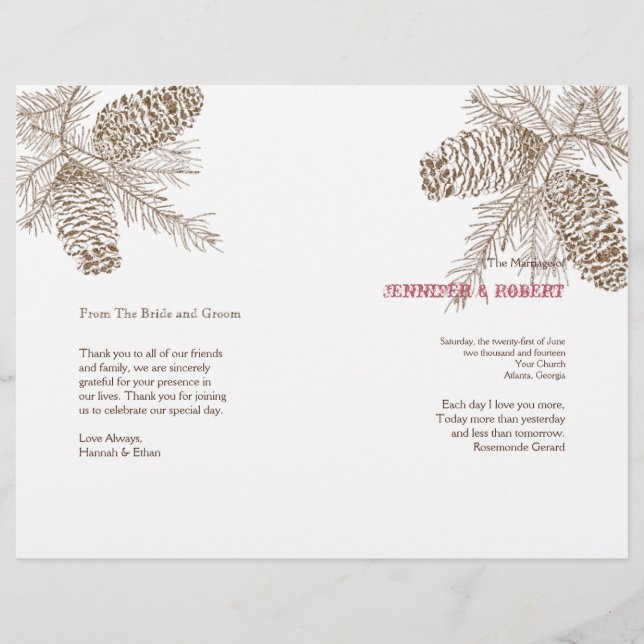 Pine Cone Nature Wedding Program (Vorderseite)
