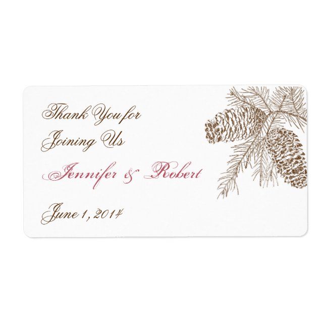 Pine Cone Nature Wedding Water Flasche Label (Vorne)