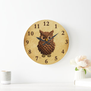 Pine Cone Owl Große Wanduhr