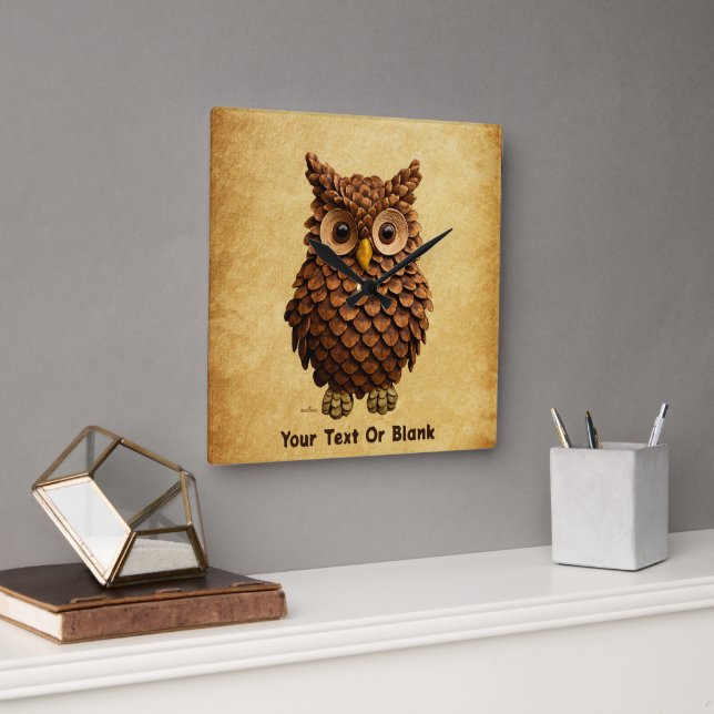 Pine Cone Owl Quadratische Wanduhr (Büro)