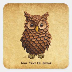 Pine Cone Owl Quadratischer Aufkleber