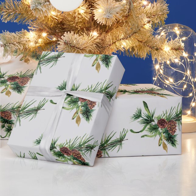 Pine Cone und Evergreen Branch Wrapping Paper Geschenkpapier (Feiertage)