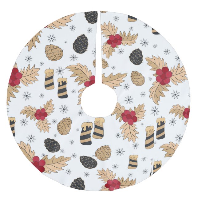 Pine Cone und Holly Christmas Tree Skirt Polyester Weihnachtsbaumdecke (Vorderseite)