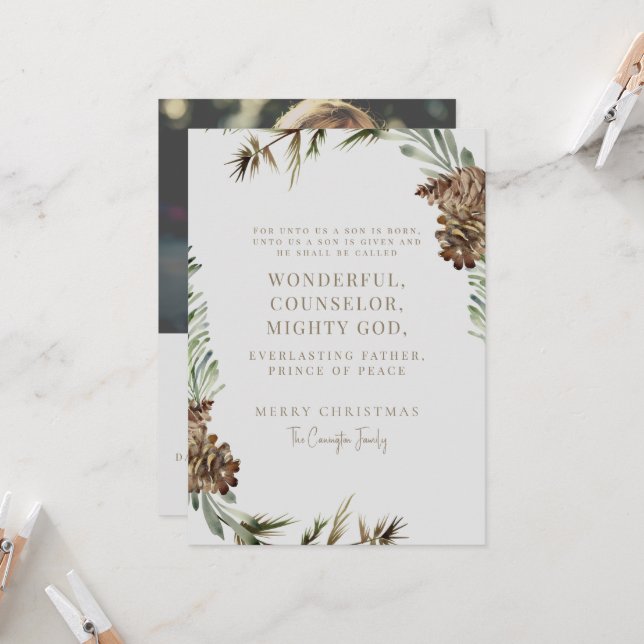 Pine Cone Weihnachtsschrift Christliches Foto (Vorderseite/Rückseite Beispiel)