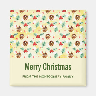 Pine Cones and Holly Christmas Pattern Magnet