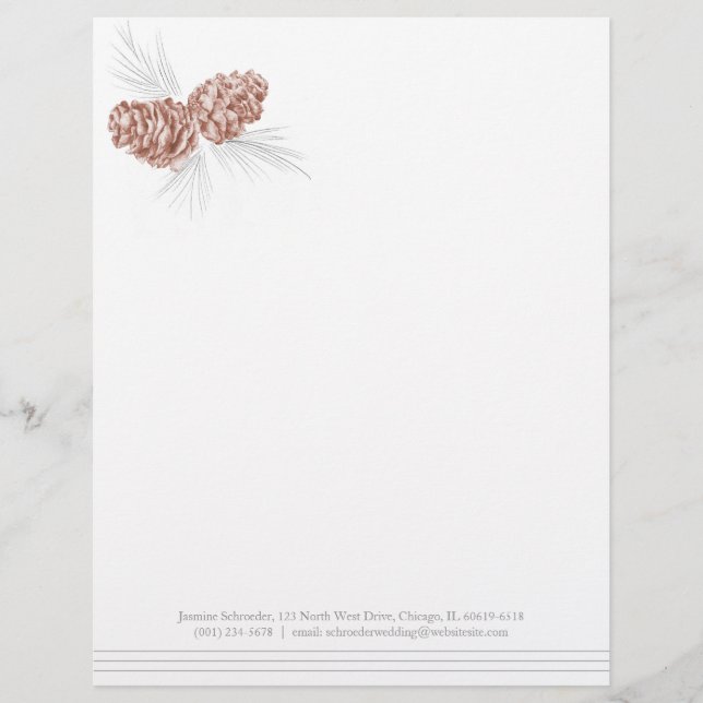 Pine cones art braune graue Hochzeitsschrift Briefbogen (Vorderseite)
