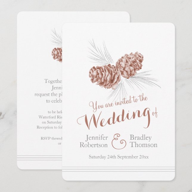Pine cones Art braune Wintereinladungen Einladung (Vorne/Hinten)