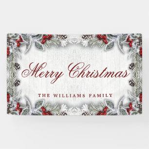 Pine Cones Branch Rustic Wood Frohe Weihnachten Banner