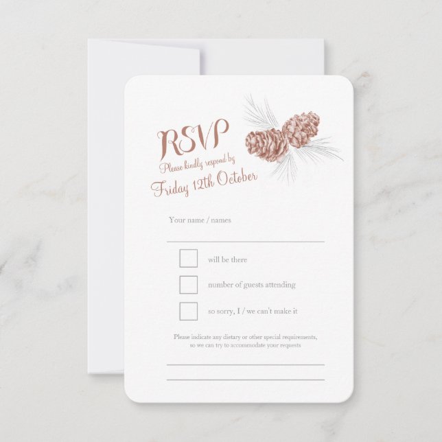 Pine cones braune Hochzeit RSVP Karte (Vorderseite)