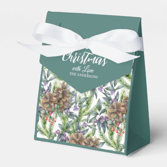 Pine cones Frohe Weihnachten Aquarell grün weiß Geschenkschachtel (Vorderseite)