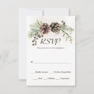 Pine Cones Greenerity Winter Wedding RSVP Card