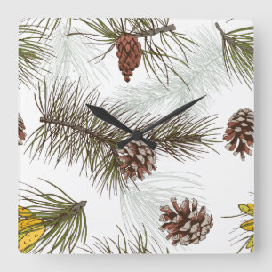 Pine Cones Herbst Quadratische Wanduhr