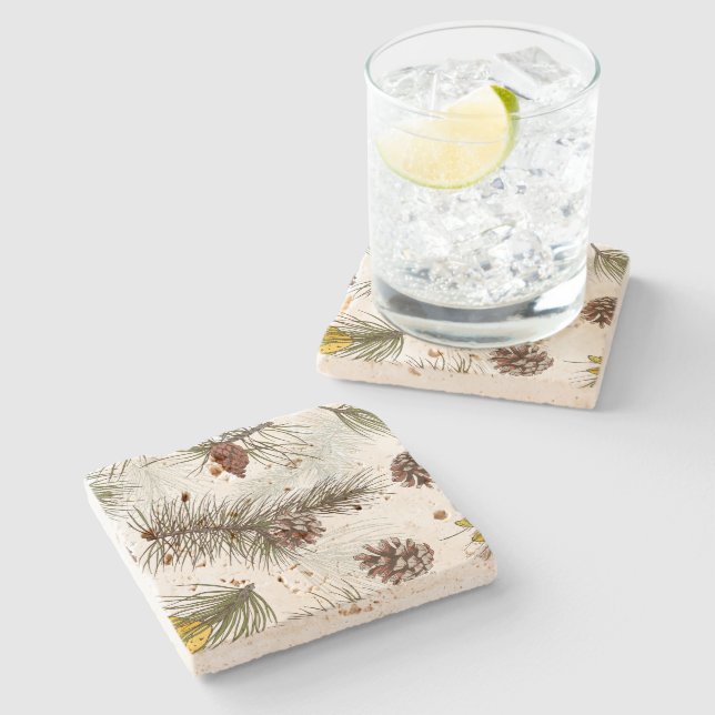 Pine Cones Herbst Steinuntersetzer (Seitenansicht)