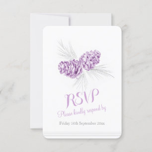 Pine cones lila weded RSVP Karte