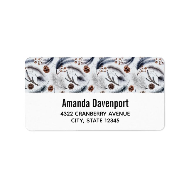 Pine Cones & Pine Needles Wasserfarbenes Muster Adressaufkleber (Vorne)