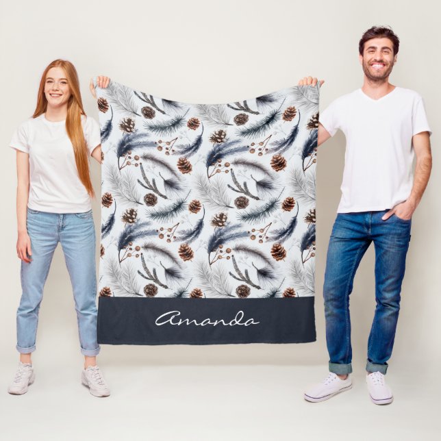 Pine Cones & Pine Needles Wasserfarbenes Muster Fleecedecke (Beispiel)