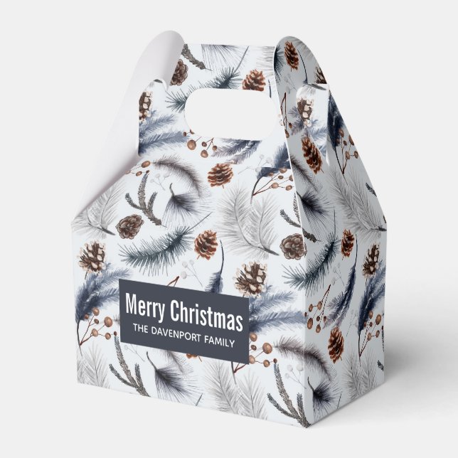 Pine Cones & Pine Needles Wasserfarbenes Muster Geschenkschachtel (Vorderseite)