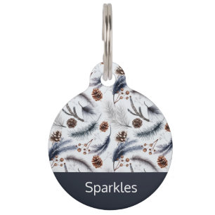 Pine Cones & Pine Needles Wasserfarbenes Muster Haustiermarke