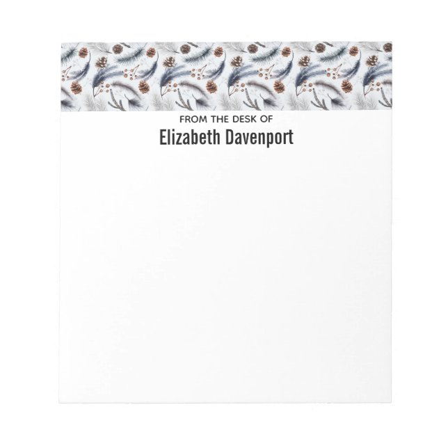 Pine Cones & Pine Needles Wasserfarbenes Muster Notizblock (Vorderseite)