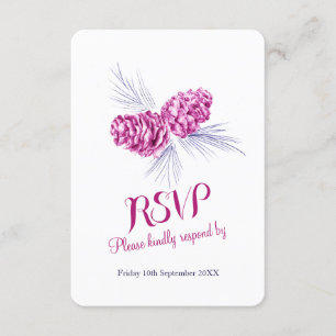 Pine cones plum und Marine Hochzeit RSVP Karte