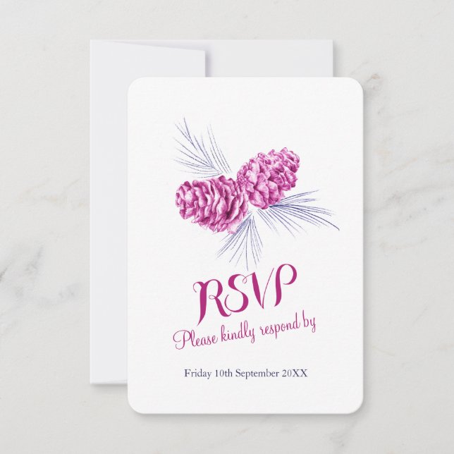 Pine cones plum und Marine Hochzeit RSVP Karte (Vorderseite)