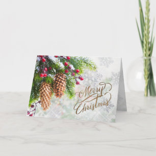 Pine Cones Red Berry Frohe Weihnachten Karte