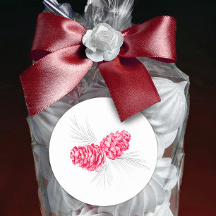 Pine cones red gray winter wedelicker runder aufkleber