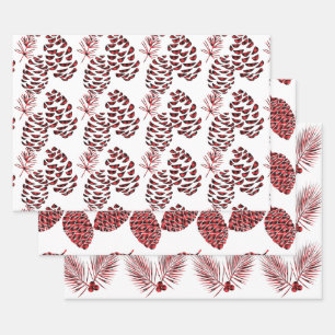 Pine Cones Red und Black Buffalo Kariert Geschenkpapier Set