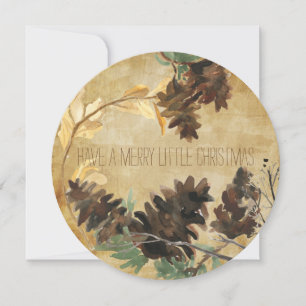 Pine Cones Textured Round Christmas Holiday Card Feiertagskarte