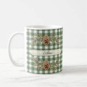 Pine Cones und Branches Personalisiert Gingham Kaffeetasse