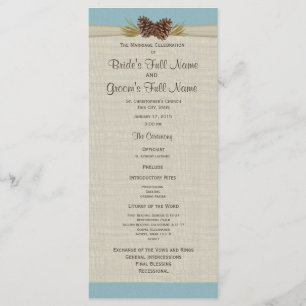 Pine Cones und Burlap Blue Wedding Programm