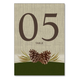 Pine Cones und Burlap Green Tischnummer Card