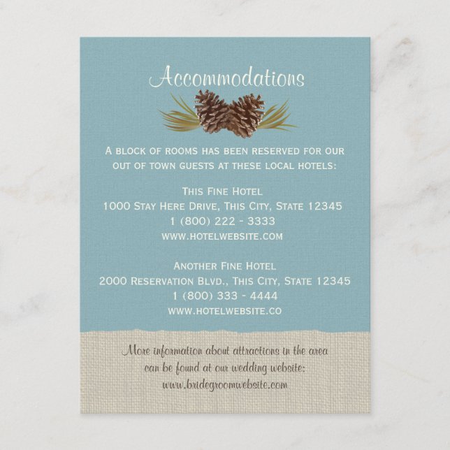 Pine Cones und Burlap Info Card Blue Begleitkarte (Vorderseite)