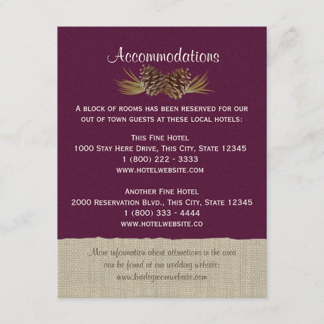 Pine Cones und Burlap Info Card Plum Begleitkarte (Vorderseite)