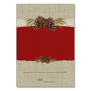 Pine Cones und Burlap Red Seating Card Tischnummer