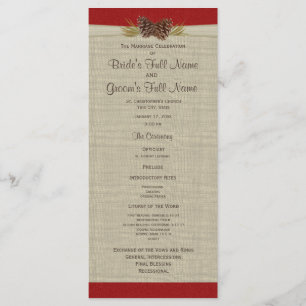 Pine Cones und Burlap Red Wedding Programm
