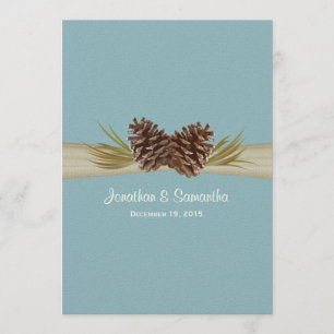 Pine Cones und Burlap Winter Blue Wedding Einladung