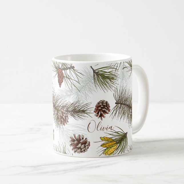 Pine Cones und Evergreen DEIN NAME Kaffeetasse (VorderseiteRechts)