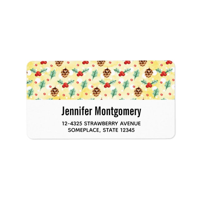 Pine Cones und Holly Christmas Pattern Adressaufkleber (Vorne)